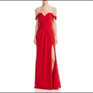 Aqua Red Off The Shoulder Sweetheart Gown NEW 0